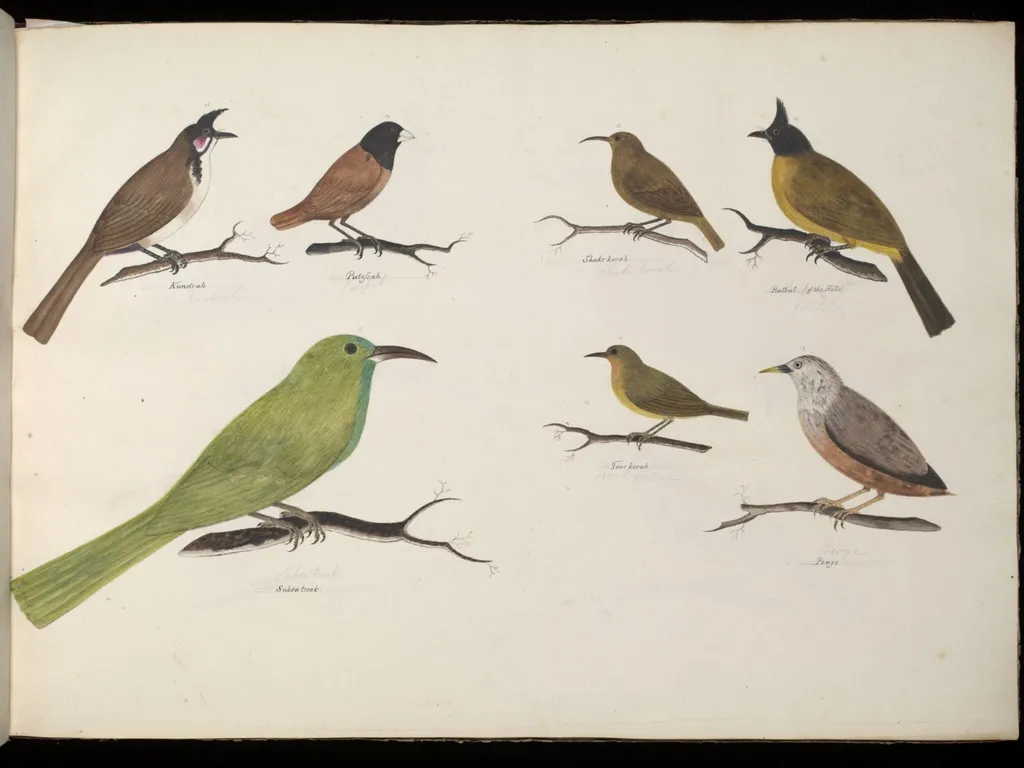 Seven Birds, by Unknown, paint, 1826