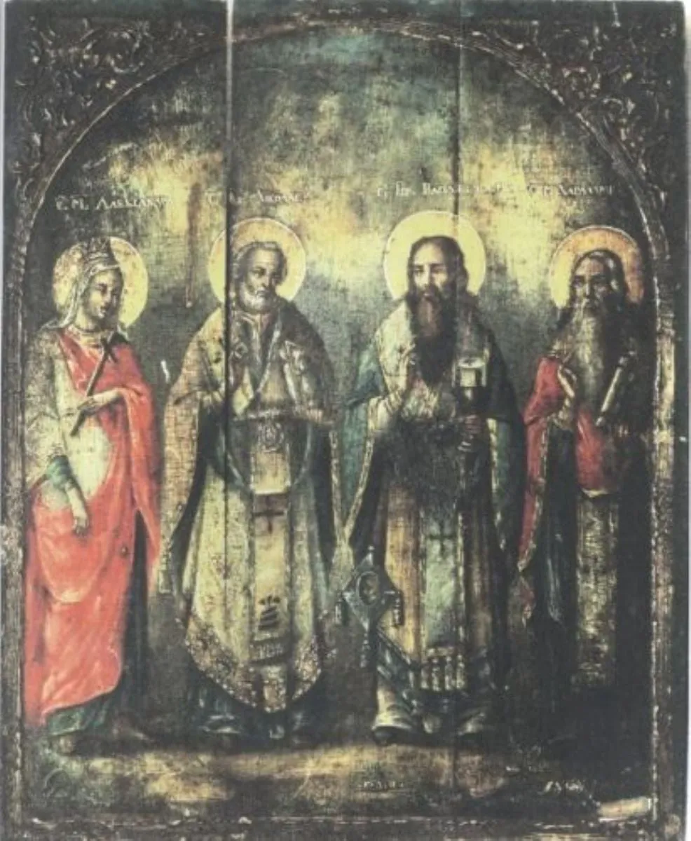 Sfântul Alexandra, Nicolae, Vasile cel Mare și Haralambie, by Unknown, 1868