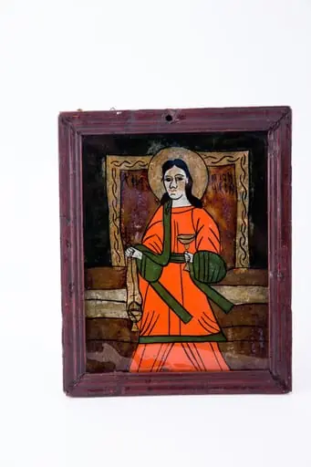 Sfântul Arhidiacon Ștefan a fost unul dintre ucenicii, care Îl urmau pe Mântuitorul Iisus Hristos și unul dintre cei șapte bărbați plini de Duhul Sfânt și de înțelepciune. Este primul martir, primul om ucis cu pietre, pentru că a mărturisit credința în Domnul Iisus Hristos. Sfântul Ștefan alungă boala din casă și vrajba dintre creștini. Sfântul Ștefan este îmbrăcat în veșminte liturgice de arhidiacon, de culoare roșu vermillon și verde. În mâna stângă ține Potirul și cu mâna dreaptă cădește cu cădelnița. În registrul îndepărtat este chenarul geometrizant al unei încadrări, asemenea unei uși diaconești stilizate. Sfântul Ștefan este surprins ieșind din altar pentru a sluji cădind în biserică. Potirul și cădelnița sunt aurite cu foiță. Inscripția: arhidiacon Ștefan. Icoana este din nordul Transilvaniei, de la centrul Mănăstirea Nicula. Desenul este mai simplu, cromatica mai săracă, dar foarte armonioasă: roșu vermillon, brunuri, verde, negru, alb, auriu., by Unknown, 1850