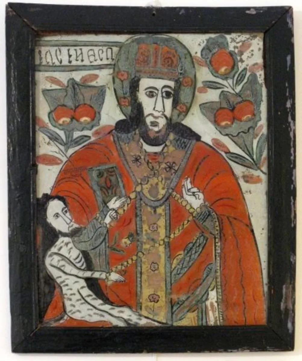 Sfântul Haralambie legând ciuma, by Unknown, 1850