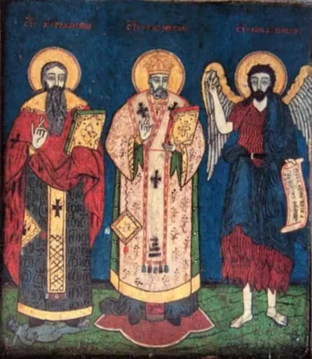 Sfinții Haralambie, Nicolae și Ioan Botezătorul, by Unknown