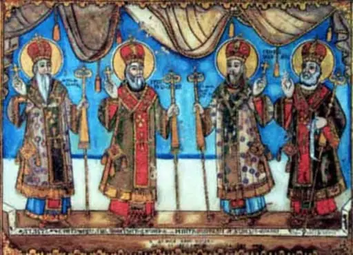 Sfinții Trei Ierarhi și Sfântul Nicolae, by Unknown