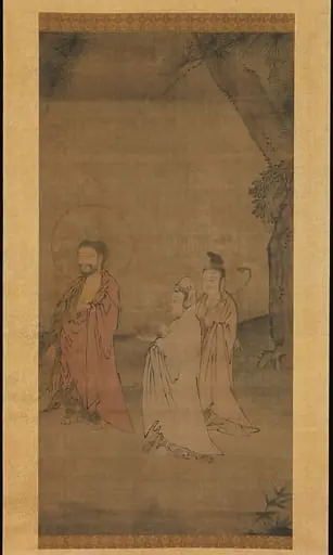 元    佚名    釋迦三尊圖   軸|Shakyamuni coming down from the mountains, by Unknown, 1300