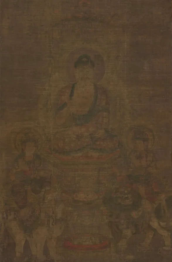 Shakyamuni Triad: Buddha Attended by Manjushri and Samantabhadra, by Unknown, unspecified, 900