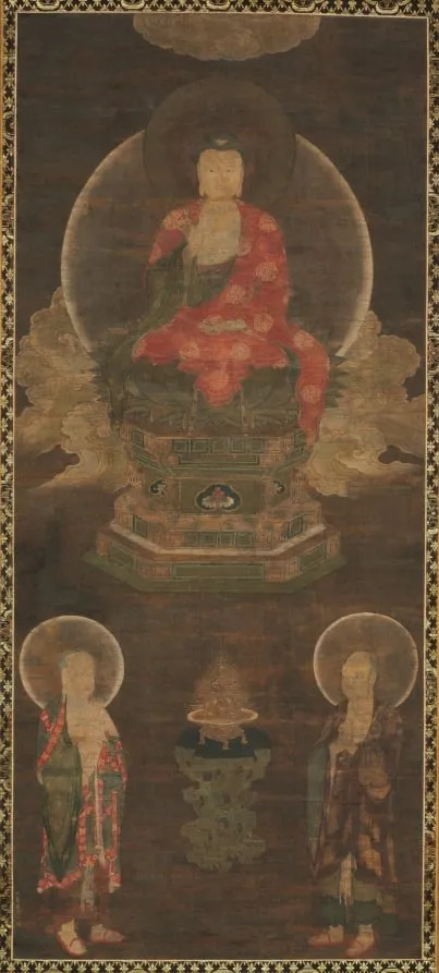 Shakyamuni Triad: Buddha Attended by Manjushri and Samantabhadra (Buddha), by Unknown, unspecified, 1304
