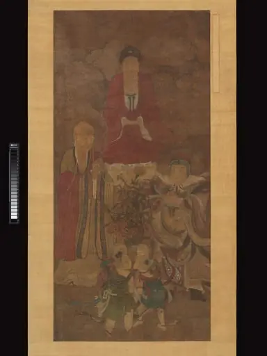 明 佚名 禮佛圖 軸|Shakyamuni with luohan, heavenly king, and boys, by Unknown
