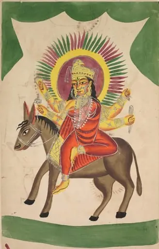 Sheetaladevi: The Smallpox Goddess (recto), from a Kalighat album, by Unknown, 1890