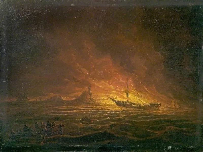 Ship on Fire, by Unknown, unspecified