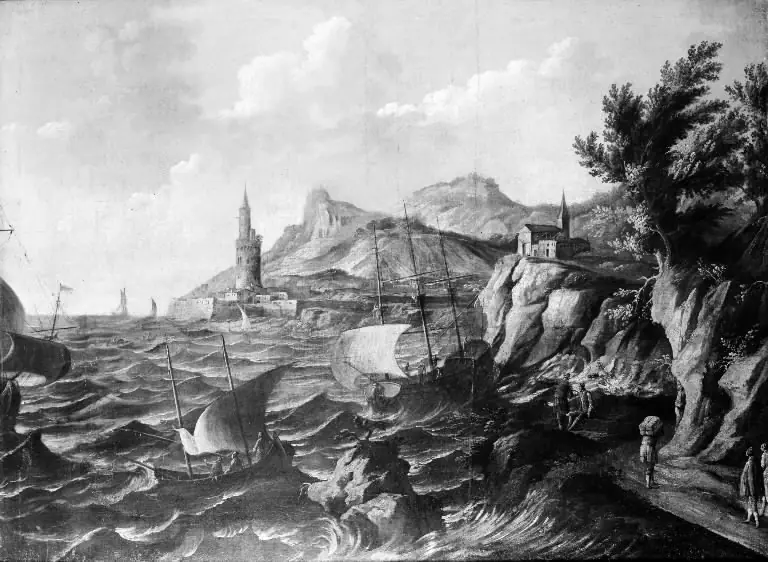 Ships off a Rocky Coast, by Unknown