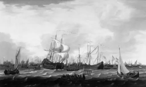 Ships on the Sea off Amsterdam, by Unknown