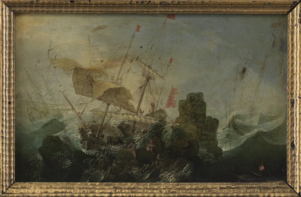 Shipwreck against a Rock, by Unknown, 1650