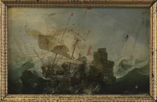 Shipwreck against a Rock, by Unknown