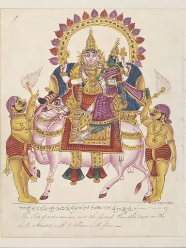 Shiva and Parvati on the bull Nandi, by Unknown