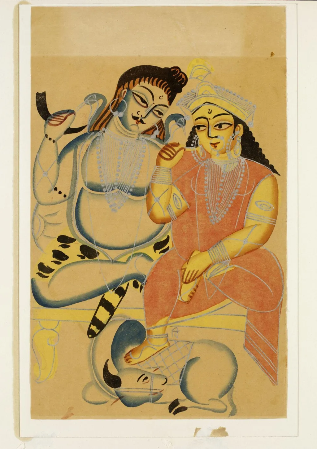 Shiva, Parvati and Nandi, by Unknown, paint, 1885