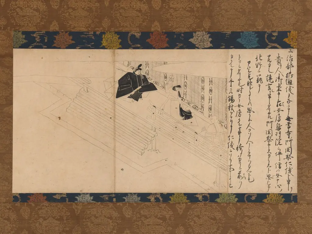 Shrine Maiden-Shamaness Possessed by a Spirit, from Illustrated Legends of the Kitano Tenjin Shrine (Kitano Tenjin engi emaki), by Unknown, 1300