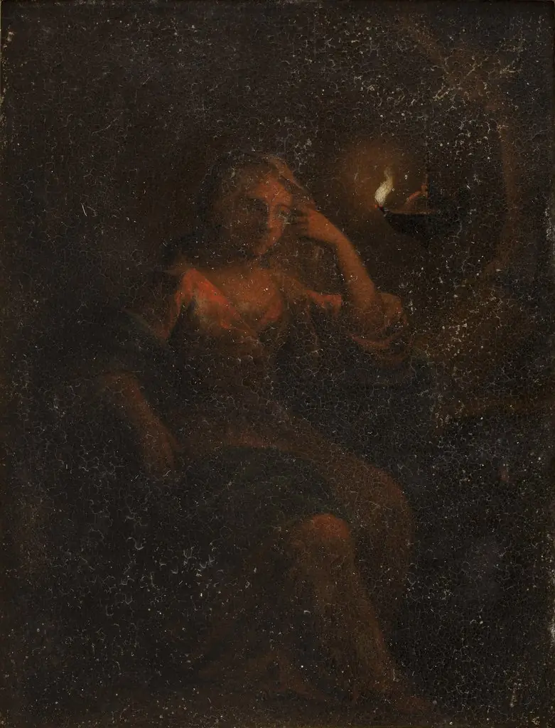 Siddende kvindefigur, by Unknown