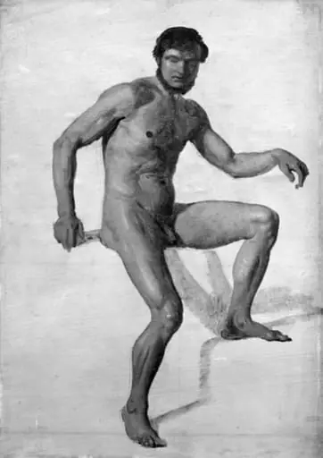 Siddende nøgen mandlig model, by Unknown