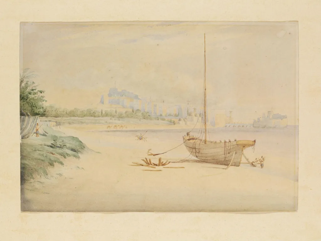 Sidon from the North Sands, by Unknown, watercolor, 1840