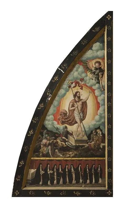 Sieben Schmerzen Mariens: Linke Tafel mit Auferstehung Christi, by Unknown, unspecified, 1590