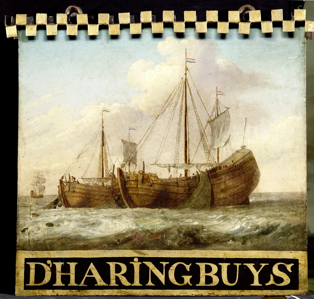 Sign, both sides painted with Herring Boats, by Unknown, oil, 1750