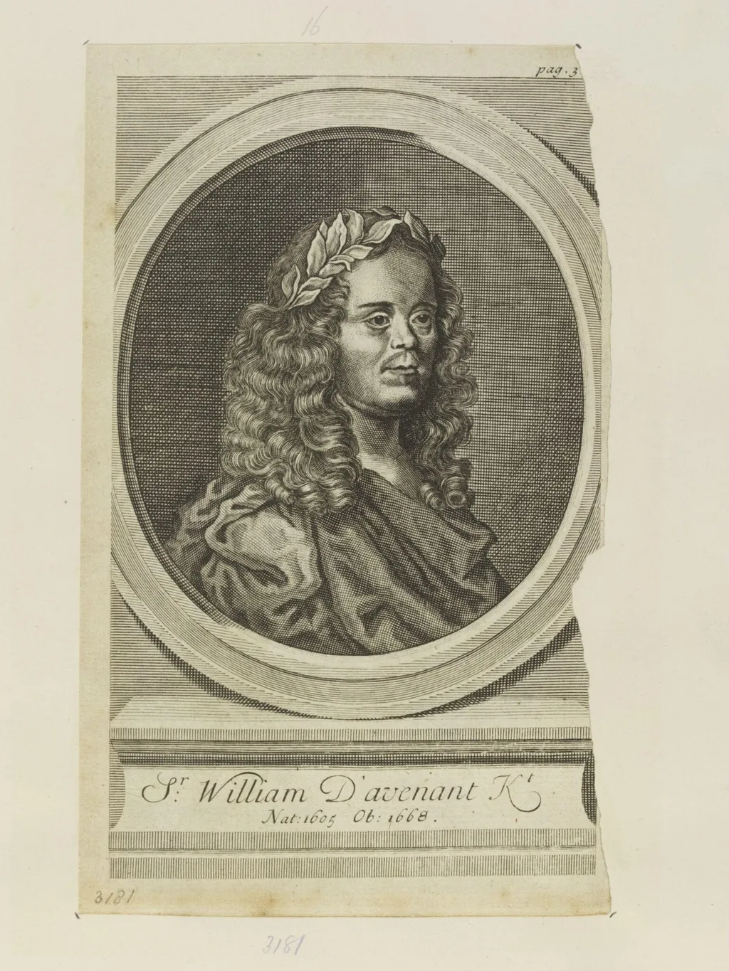 Sir William Davenant, by Unknown, 1850