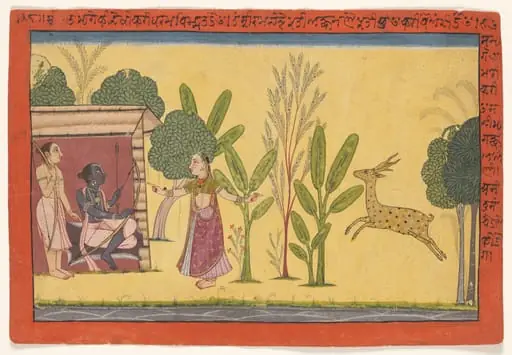 Sita asks Rama to fetch the golden deer, from the “Shangri” Ramayana, by Unknown