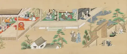 能楽風俗図絵巻|Six Noh Performances in Scenes from Daily Life, by Unknown