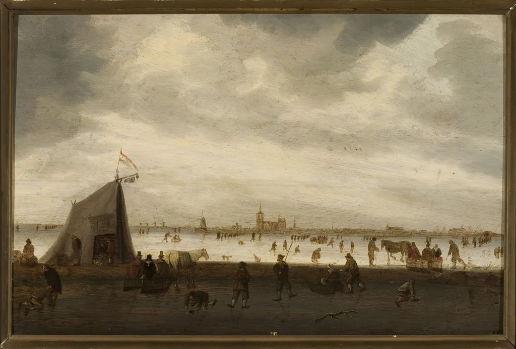 Skating near the city, by Unknown, oil, 1648