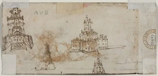 Sketches of Castles (verso), by Unknown