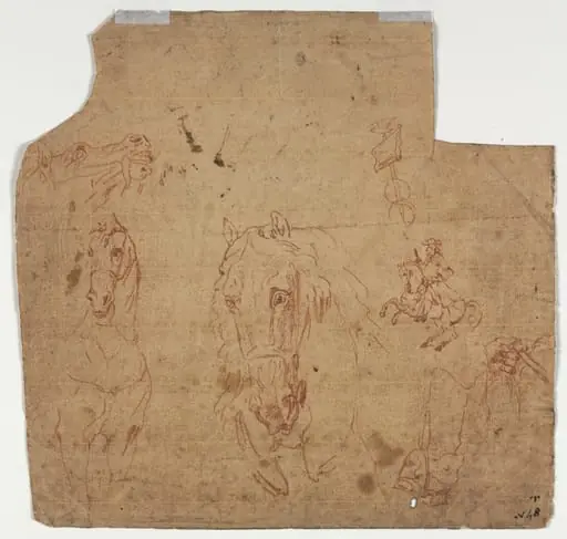 Sketches of Horses and Riders (recto), by Unknown