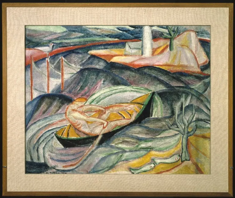 Skiff in Waves (recto) and Figures in Landscape (verso), by Unknown