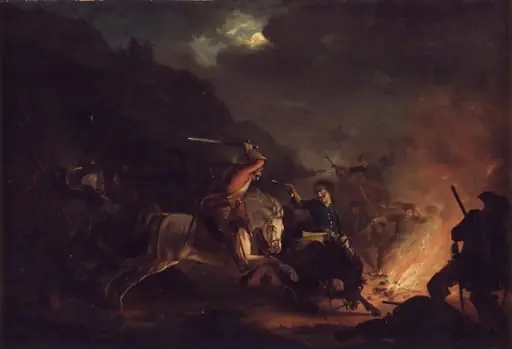Skirmish at Night between Norwegian and Swedish Cavalry, by Unknown