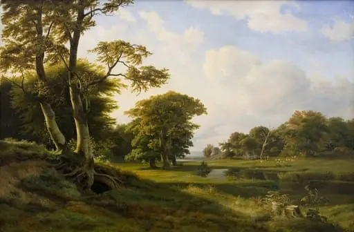 Skovlandskab ved Hellebæk. Efterår, by Unknown