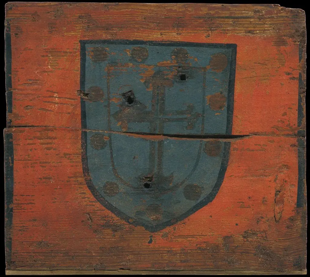 Small coffered ceiling panel with coat of arms, by Unknown