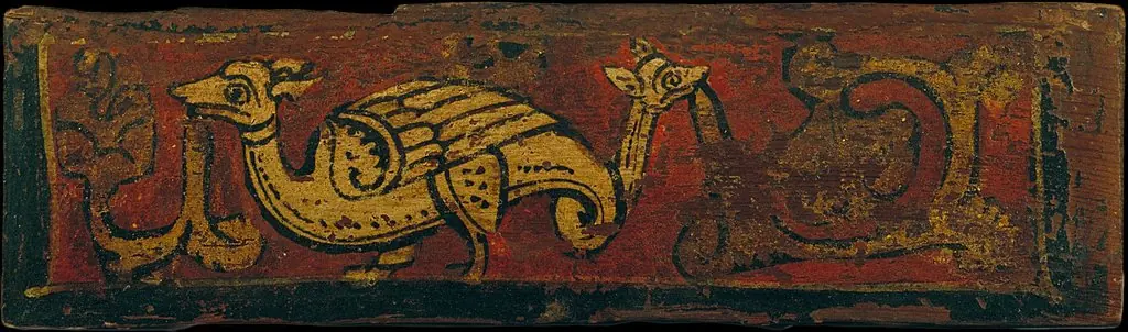 Small coffered ceiling panel with fantastic animal devouring plant motifs, by Unknown