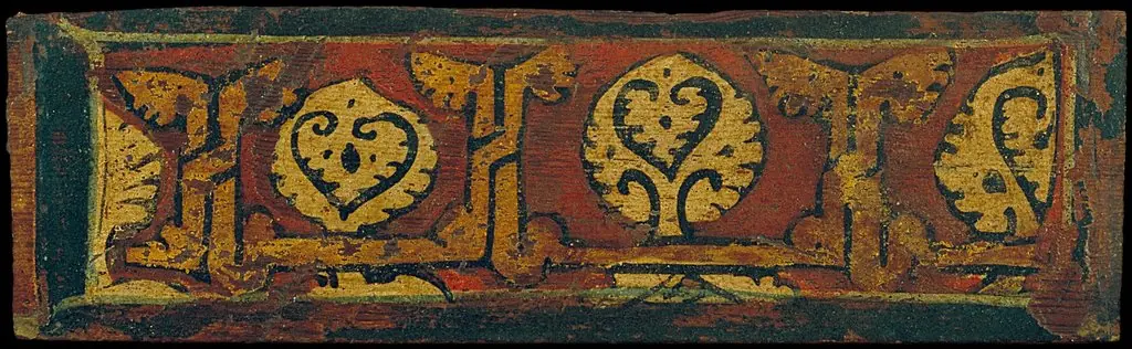 Small coffered ceiling panel with plant motifs, by Unknown
