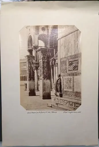 South-west corner of St. Mark's Basilica with the porphyry sculpture of the Four Tetrarchs and the carved sixth-century pillars ("Pilastri acritani"), Venice, Italy, by Unknown