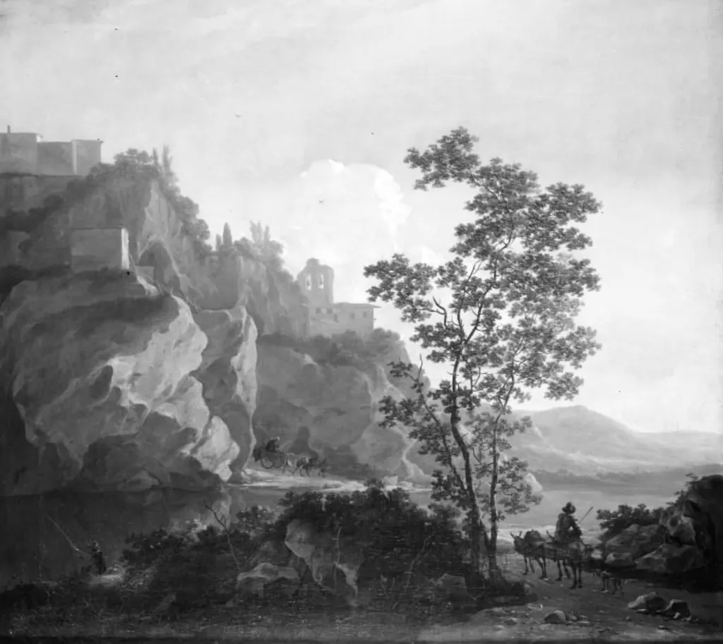 Southern Landscape with Angler, by Unknown, unspecified, 1750