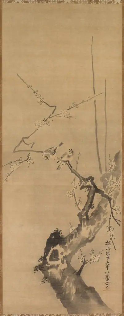 Sparrows on Blossoming Plum, by Unknown