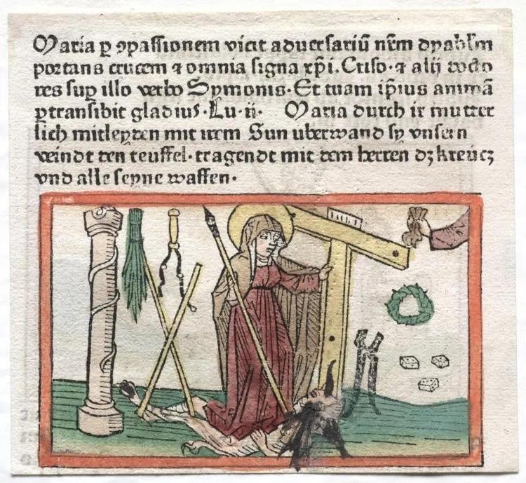 Spiegel Menslicher Behaltnis: The Virgin Mary Overcoming a Devil, by Unknown, 1404