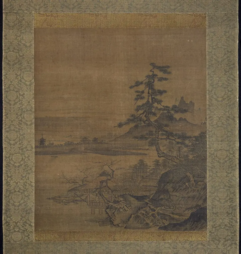 Spring View from a Thatched Pavilion on the Lakeshore, by Unknown