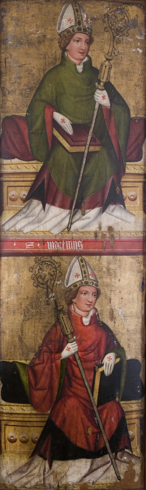 St Adalbert (?), St Martin, Our Lady of Sorrows. Left wing from the altar retable from the church of St Mark in Żywiec, by Unknown, unspecified, 1450