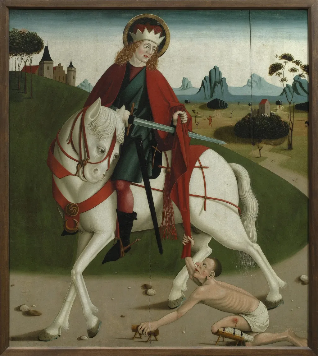 St. Martin and the Beggar, by Unknown, unspecified, 1496