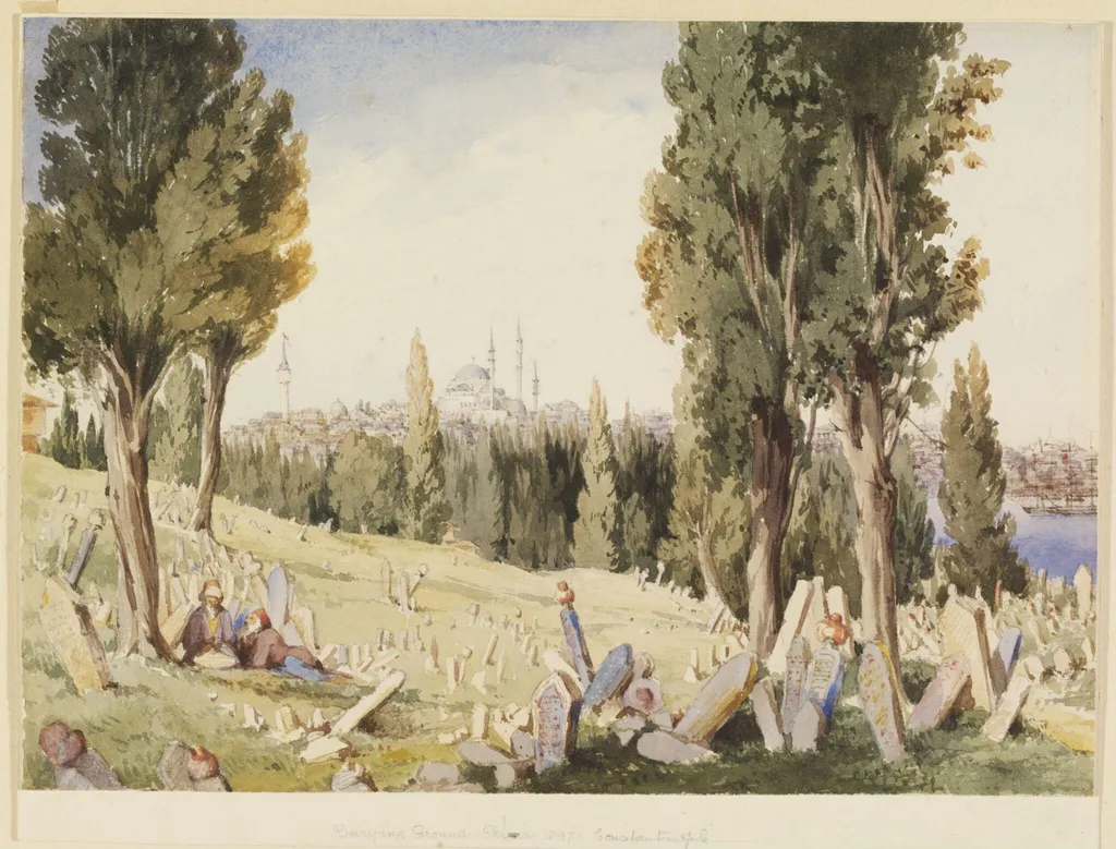 Stamboul from the Cemetery of Pera. Constantinople, by Unknown, watercolor, 1847