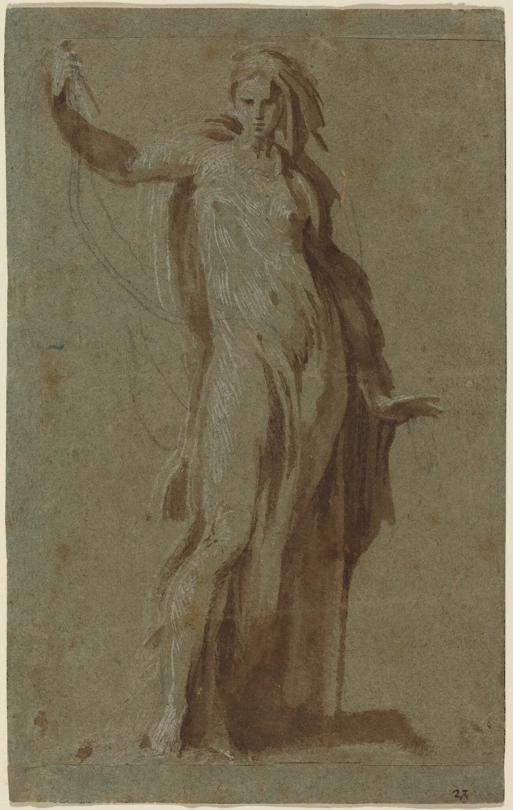 Standing Woman Holding a Scroll, by Unknown, chalk, 1550