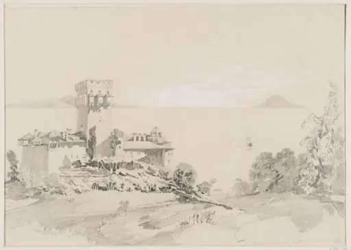 Stavronikéta, on the E. side of Athos; I<sup>s</sup> of Thasos & Samothrace in the distance, by Unknown