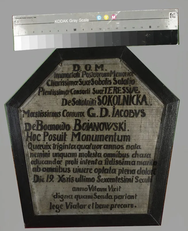Steel plate with inscription for the coffin portrait of Teresa Bojanowska née Sokolnica (1666–1700), by Unknown, unspecified, 1700