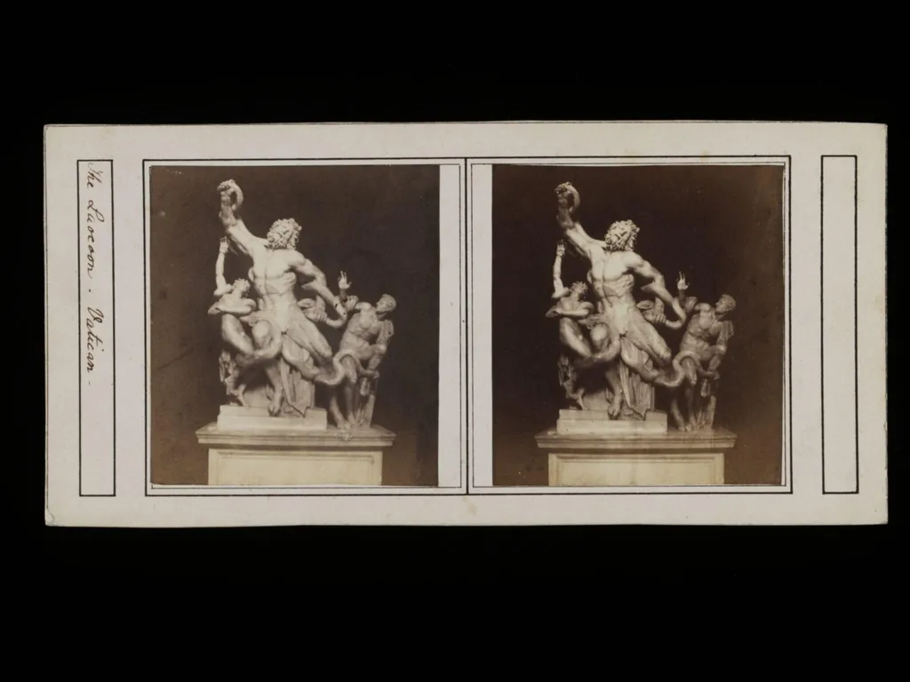 Stereoscopic photograph depicting the Laocoön, by Unknown, photographic, 1850