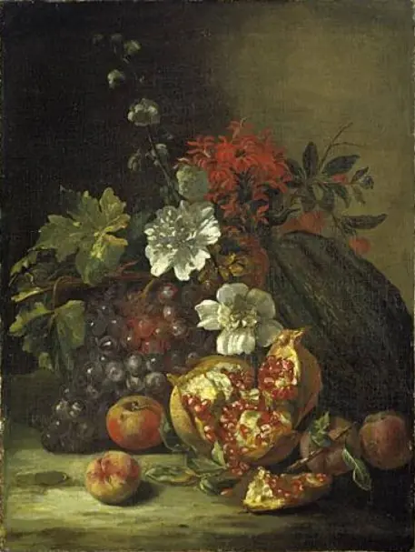 Still life of fruits and flowers, by Unknown