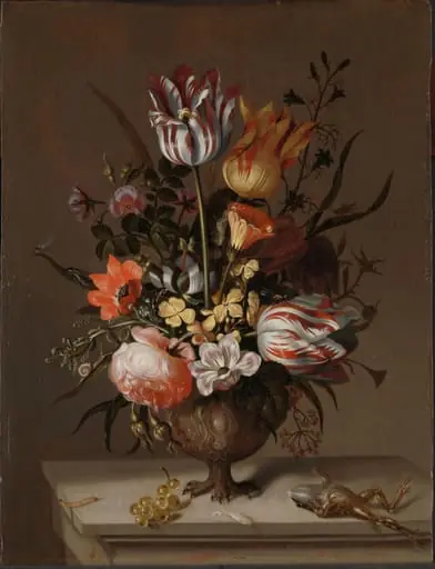 Still Life with a Vase of Flowers and a Dead Frog, by Unknown
